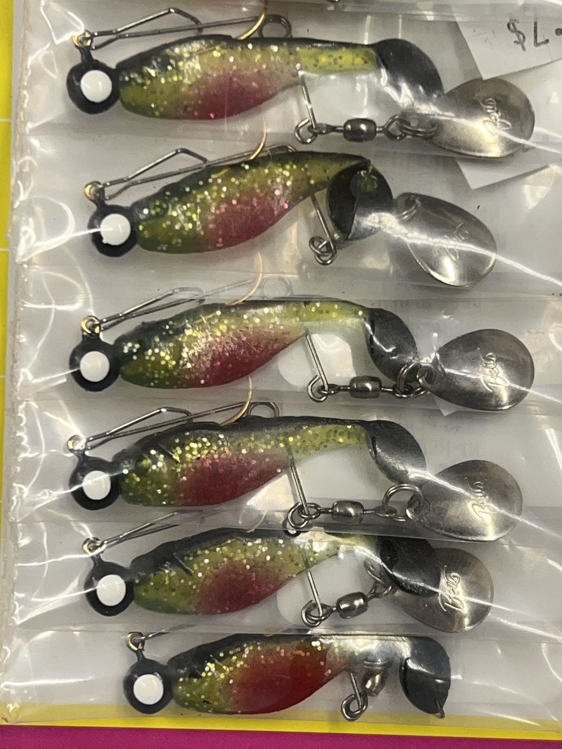 Betts Spin Fishing Lures, Color: Black Yellow &amp; Red Gradient, Size: 1/16, Type: Pogy Shad
