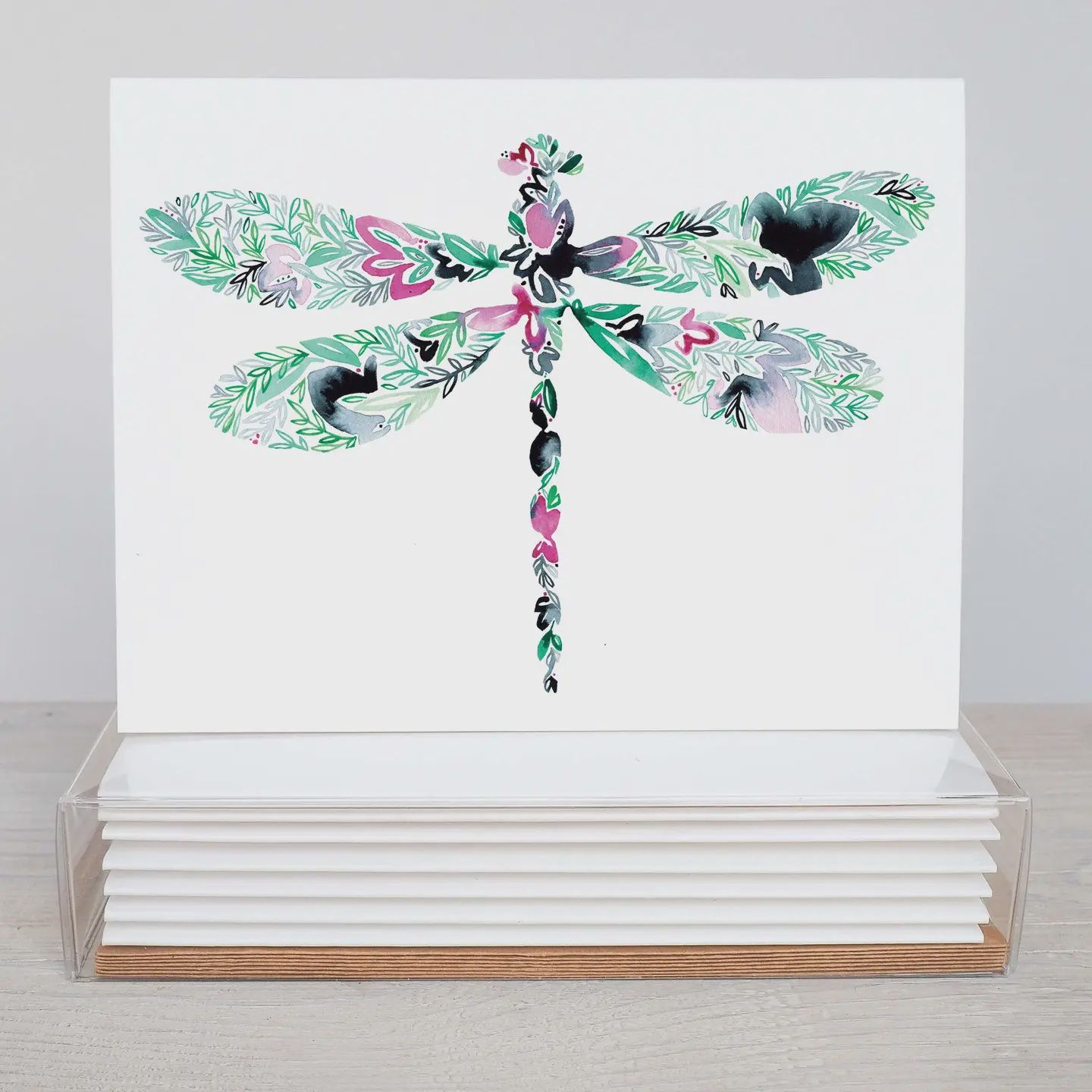 NCDRA1 Dragonfly Floral Note Card Stationery Set