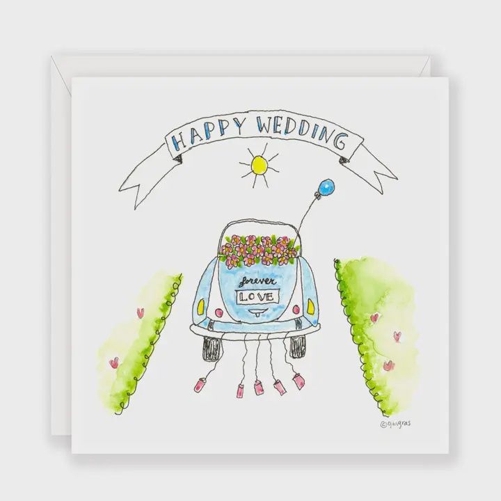 NCS-451SG &#39;Happy Wedding!&#39; wedding car w/cans card by Sandy Gingras