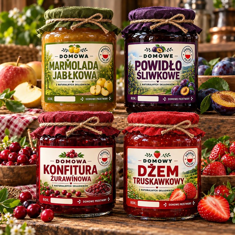 x10 x20 x50 Etykiety na przetwory domowe z owoców, naklejka na słoik różne wzory mix