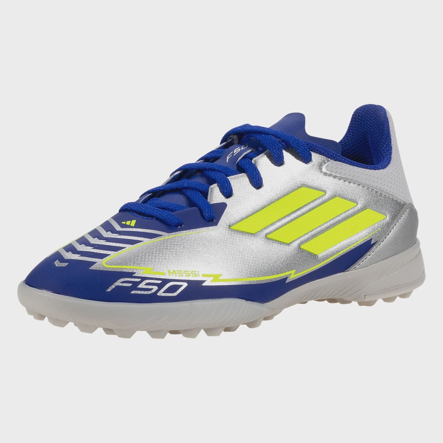 ADIDAS F50 LEAGUE MESSI TF &#39;SILVER METALLIC/ SOLAR YELLOW&#39;, Size: 6.5M/7.5W