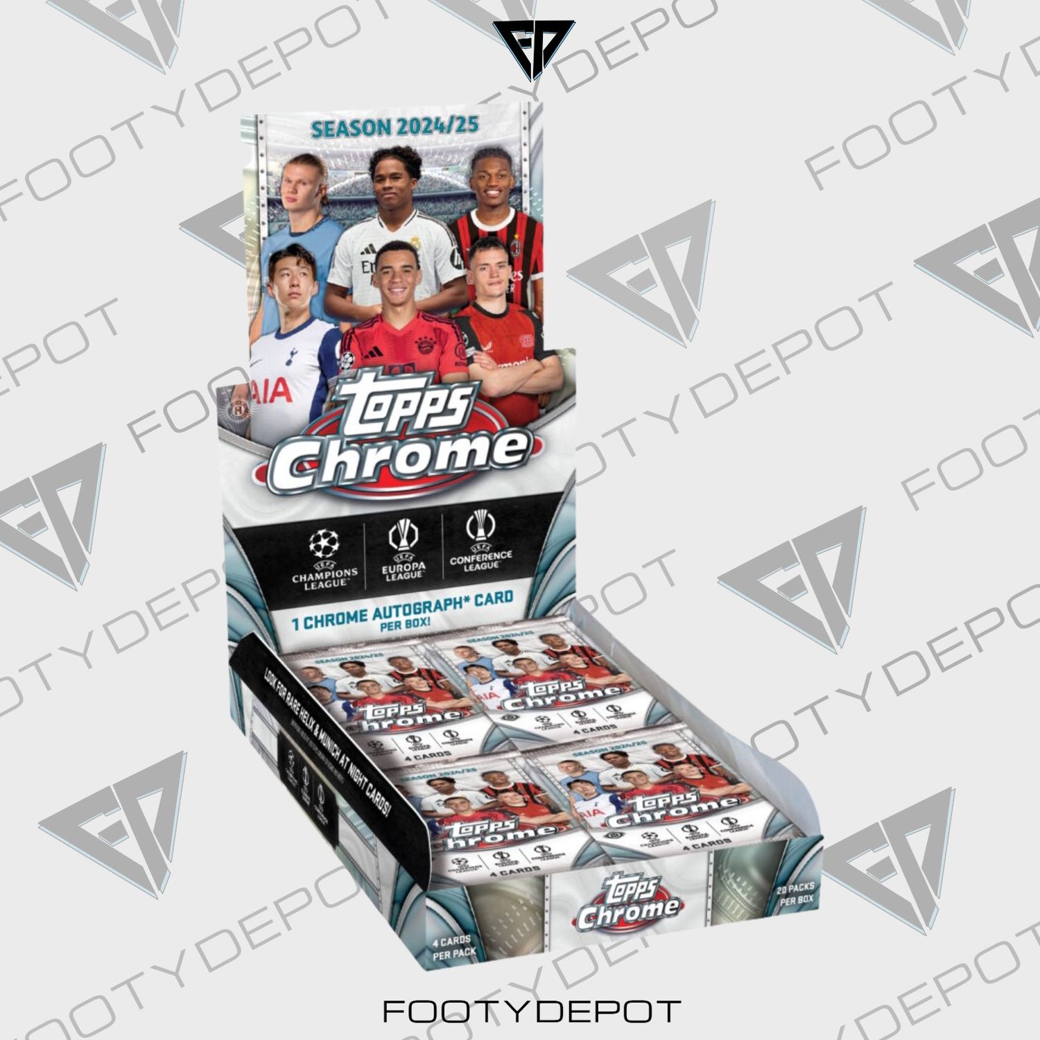 2024-25 TOPPS CHROME UEFA CLUB COMPETITIONS CARDS – 20-PACK HOBBY BOX (80 CARDS + AUTOGRAPH)