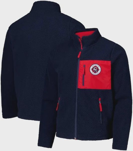 MENS NEW ENGLAND REVOLUTION NAVY PILE FULL-ZIP JACKET