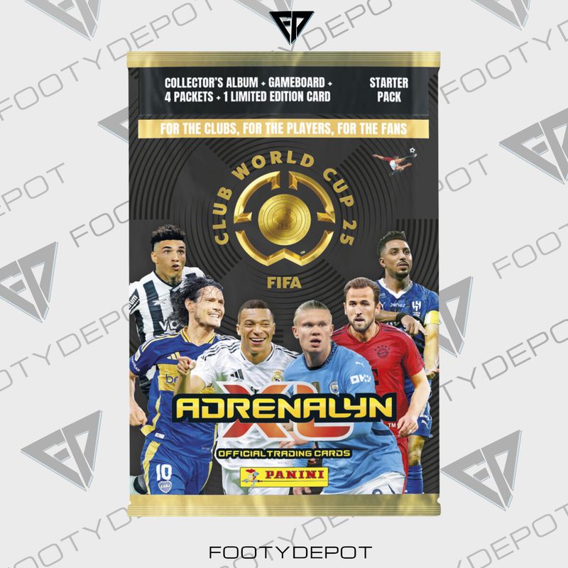 2025 PANINI ADRENALYN XL CLUB WORLD CUP CARDS – STARTER PACK (ALBUM, 24 CARDS + LE)