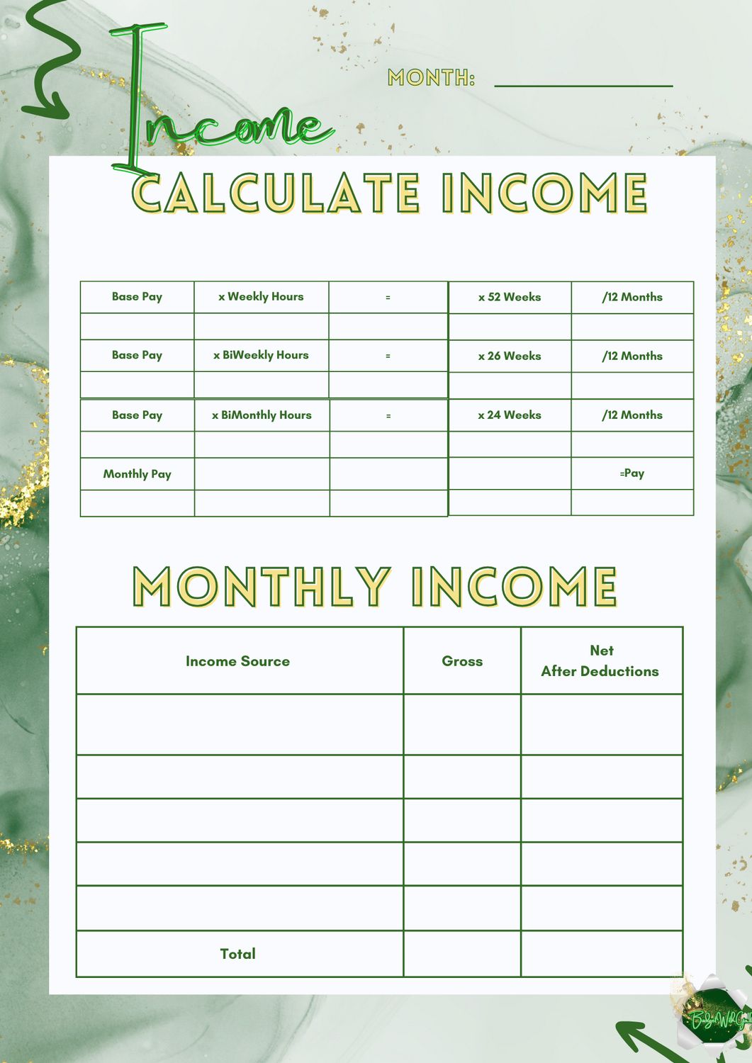 Detailed Monthly Budget