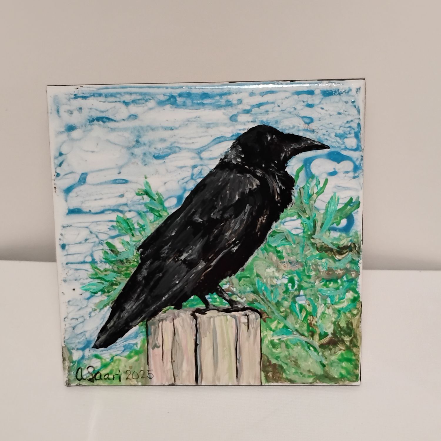 The Raven of LaHave - Hand painted Ceramic Tile