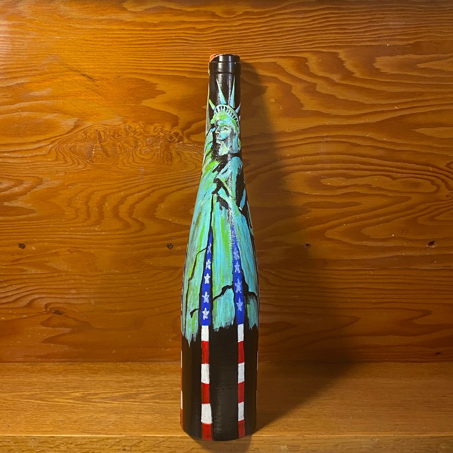 Lady Liberty Acrylic Painting on Antique Bottle by ASaari 14.25&quot; T 3&quot; D
