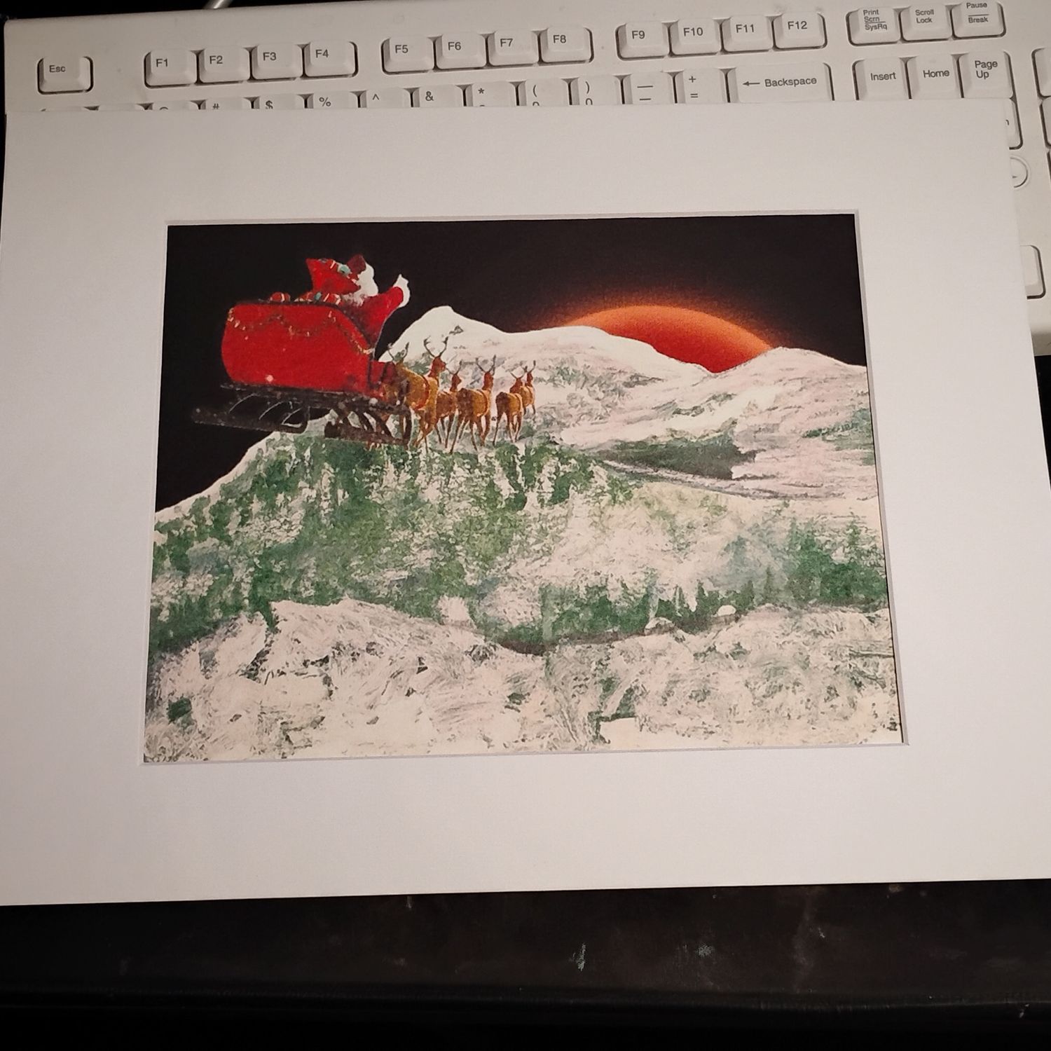 Santa Over Monadnock Print 8" x 10" with Mat &amp; Backing Board