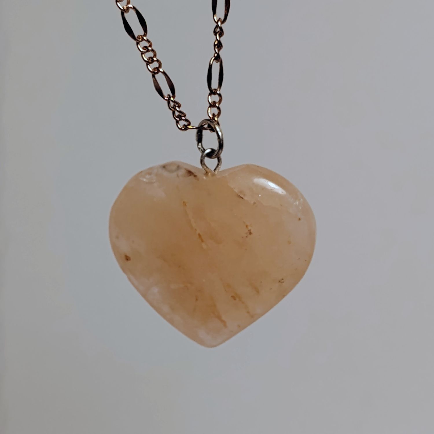 Peach Quartz 1.25" Heart Pendant Necklace on 21" chain