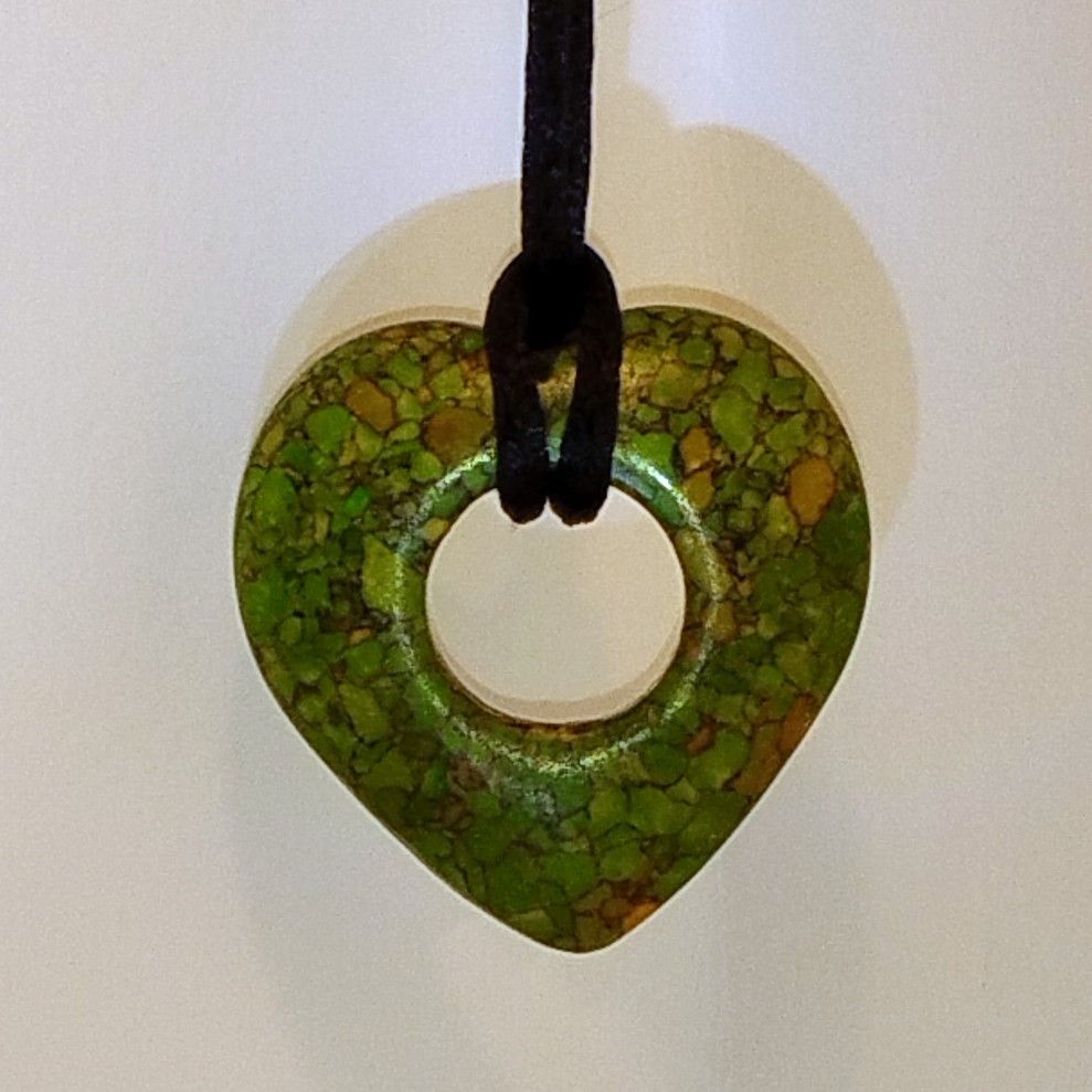 Mosaic Turquoise Green Heart Pendant Necklace