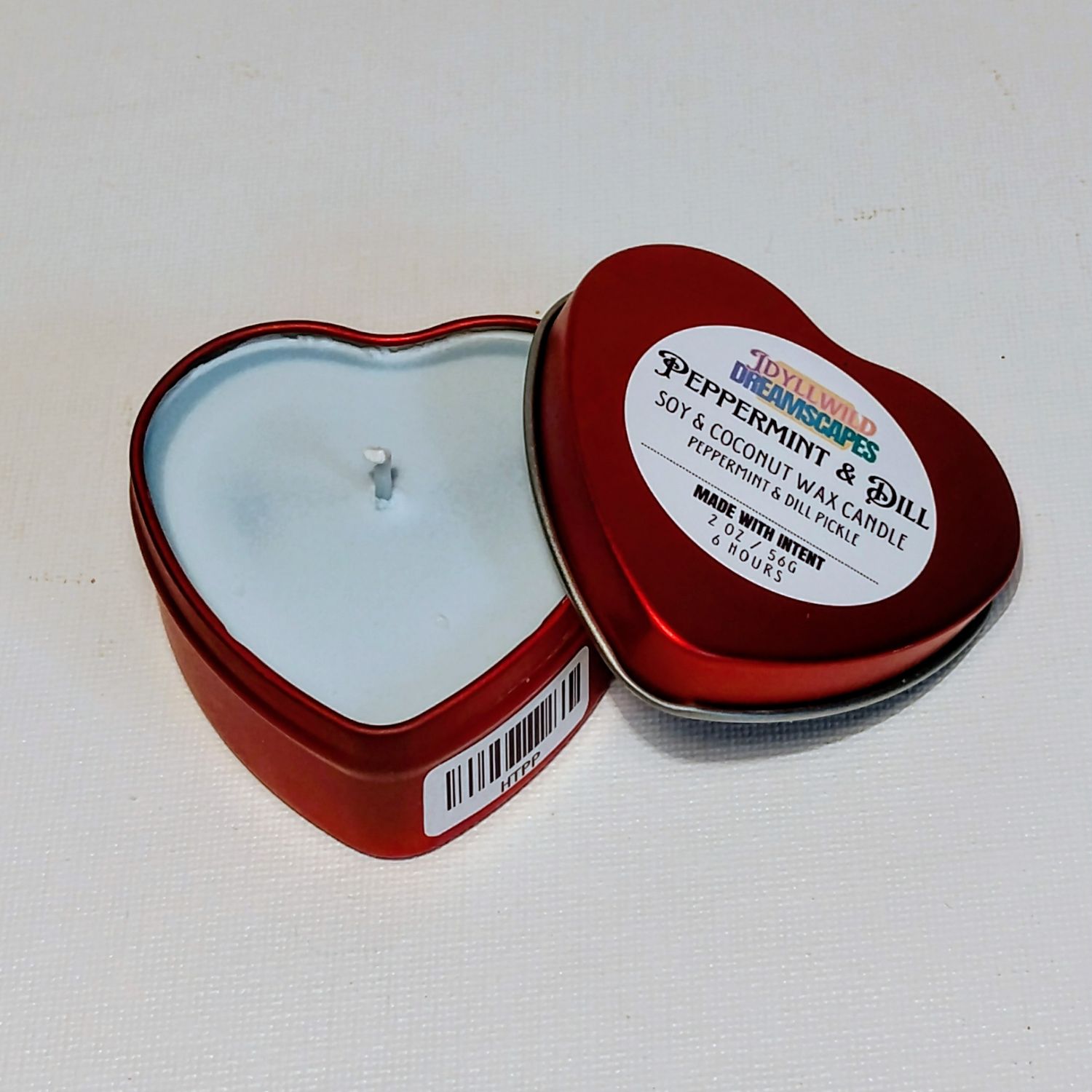 Intention Candle in Red Heart Tin - Peppermint &amp; Dill Scent