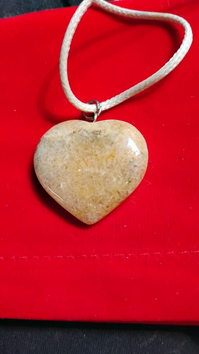 Golden Quartz 1.25" Heart Pendant Necklace on 18" Cord