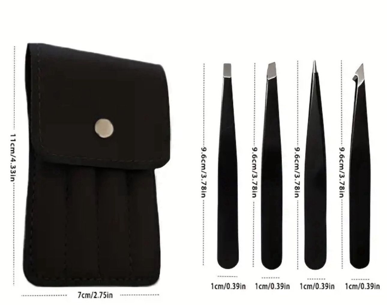4 Piece Stainless Steel Tweezer Set With Case.