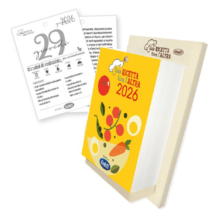 Calendario classico &quot;Una ricetta tira l&#39;altra&quot; con base in legno
