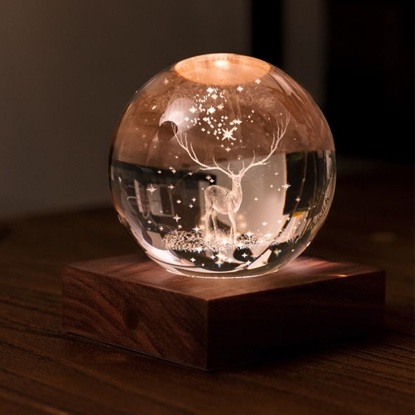 Lampada Amber in cristallo 3D con cervo