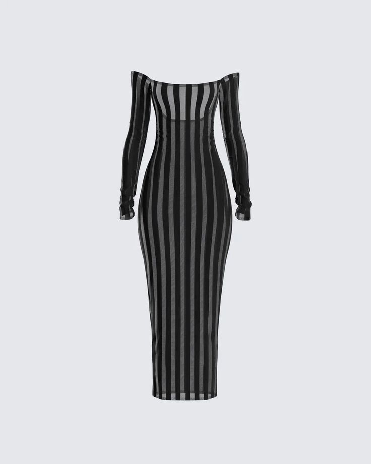 Translucent Vertically Stripped Dress with Sleeve