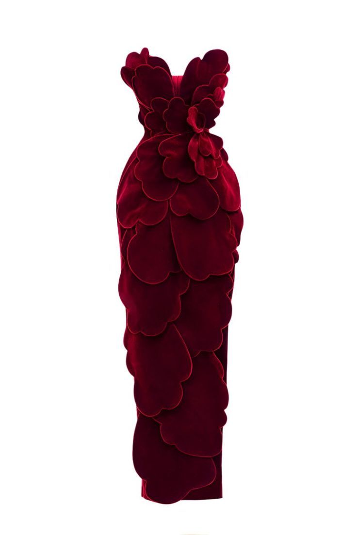 Deep Red Petaled Strapless Dress
