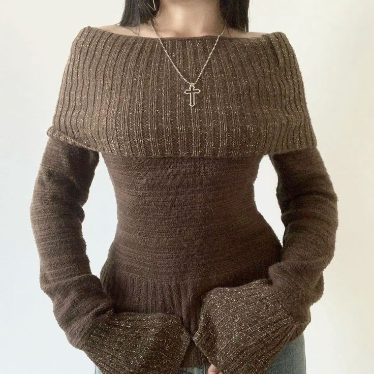 Brown Shoulderless Sweater