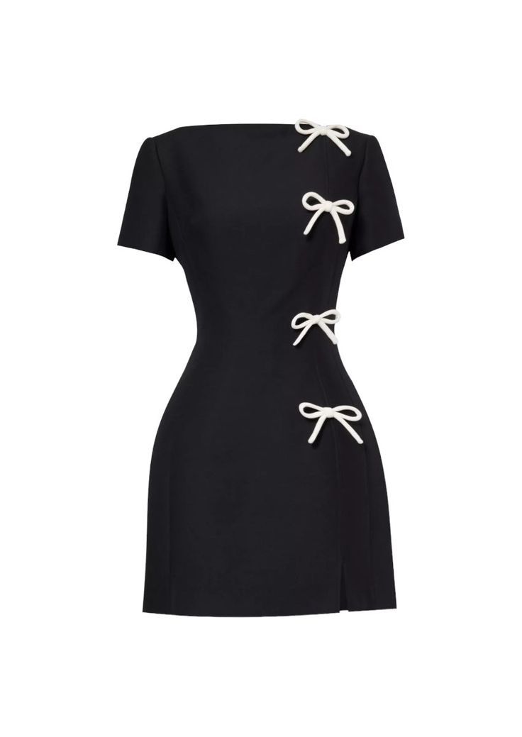 Black Silt Dress w/ White Bow Ribbons