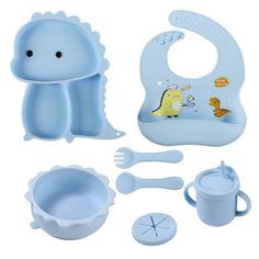 Dino Themed Silicon Feeding Set