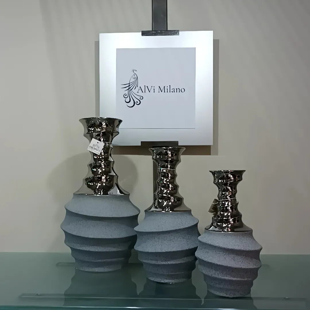 SET 3 VASI IN GRES PORCELLANATO SILVER E POLVERE