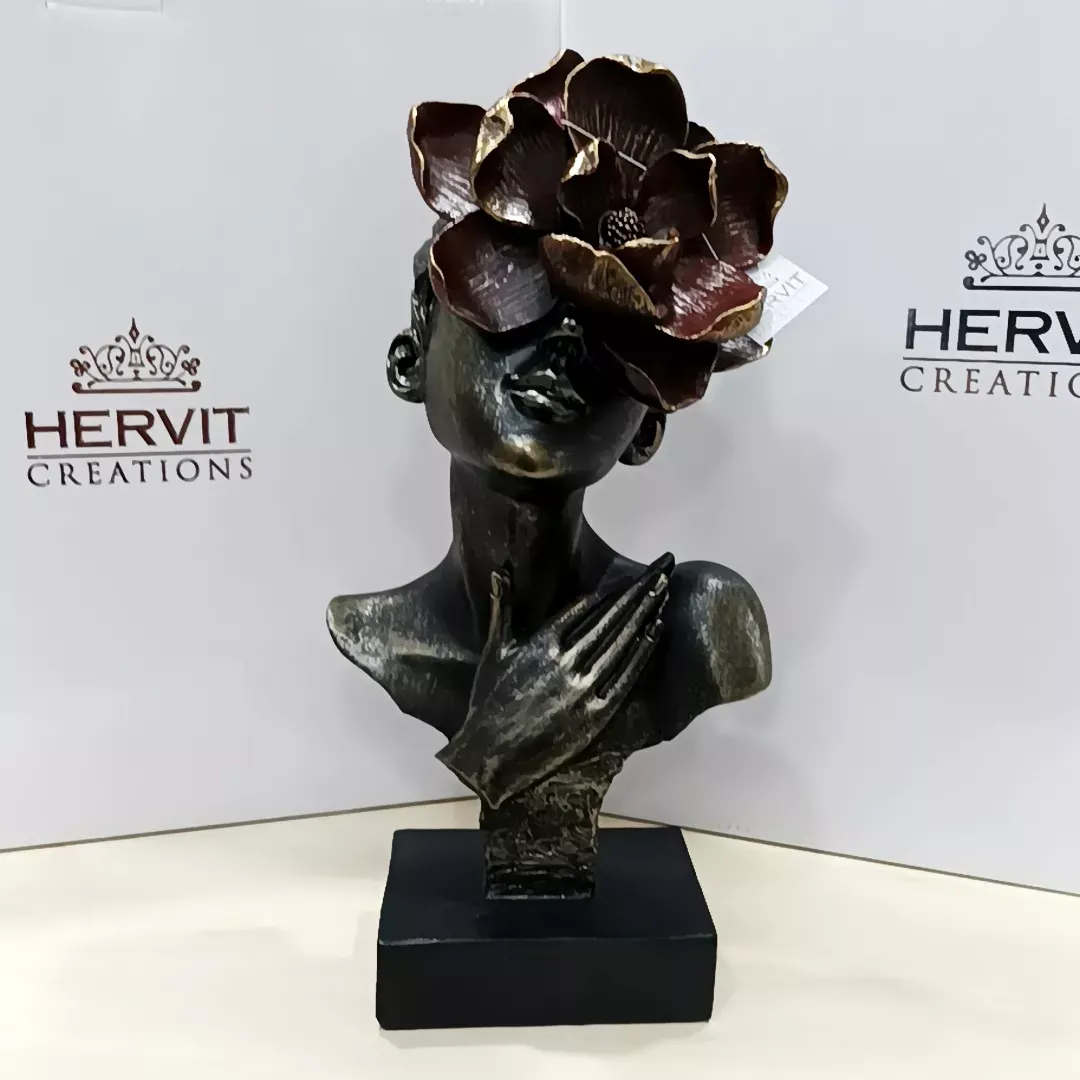BUSTO DAHLIA RESINA BRONZO/ROSSO 31CM