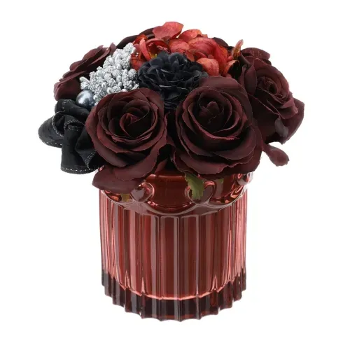 COMPOSIZIONE FLOREALE ROSSA DIA.15XH16CM