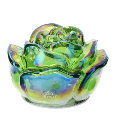 ROSA VETRO VERDE LUCE LED 10CM