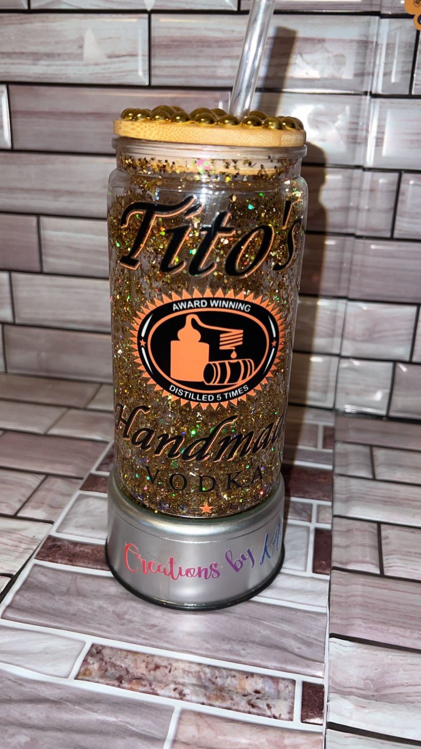 Tito&#39;s Snow Globe with Glitter Glass Tumbler