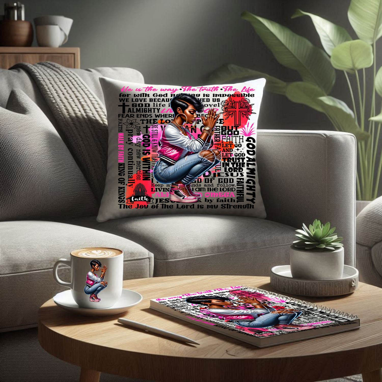 Praying Hands Set (Pillow,Journal and Coffee Mug)