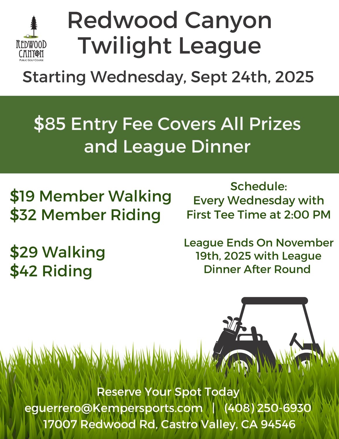 Redwood Canyon Twilight League Entry Fee