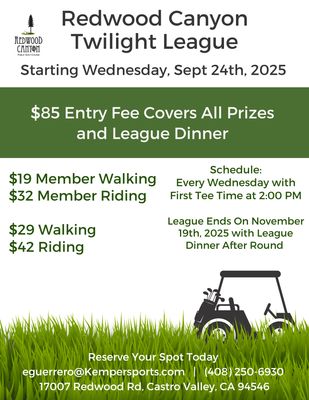 Redwood Canyon Twilight League Entry Fee