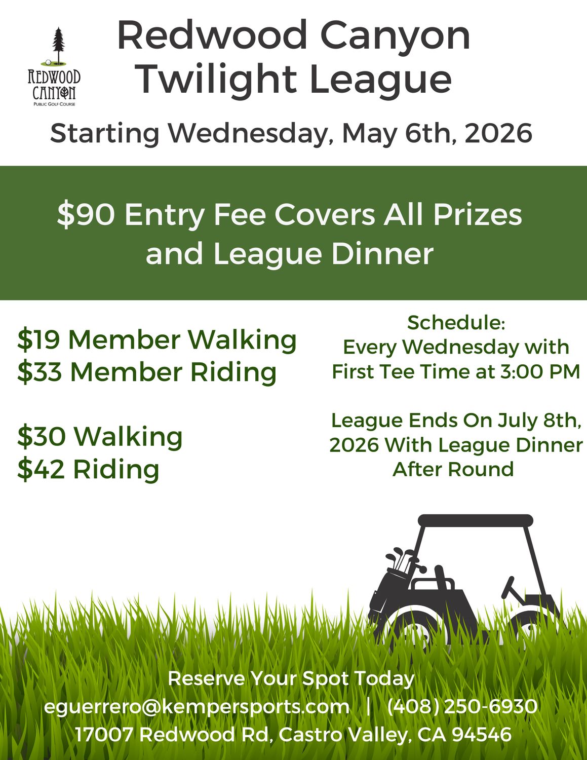 Redwood Canyon Twilight League Entry Fee