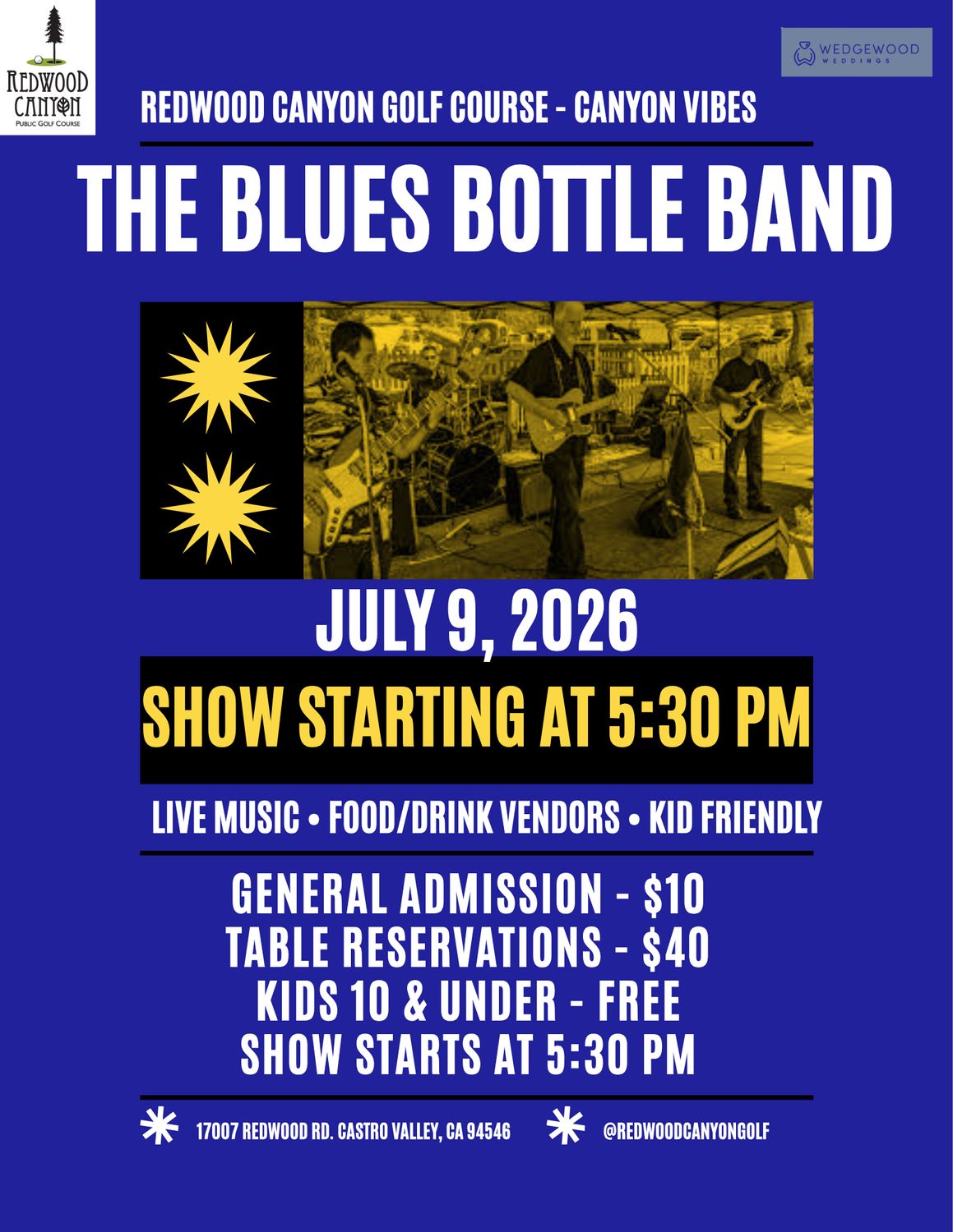 [July 9] General Admission Ticket - Canyon Vibes Concert [The Blues Bottle Band]