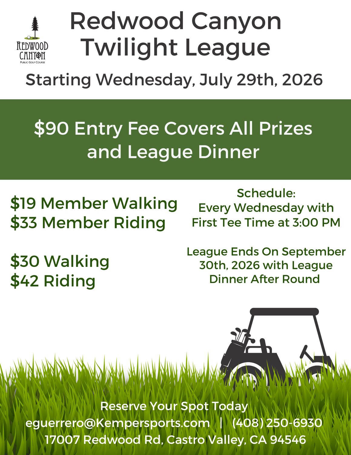 Season 2: Redwood Canyon Twilight League Night Fee (Member)