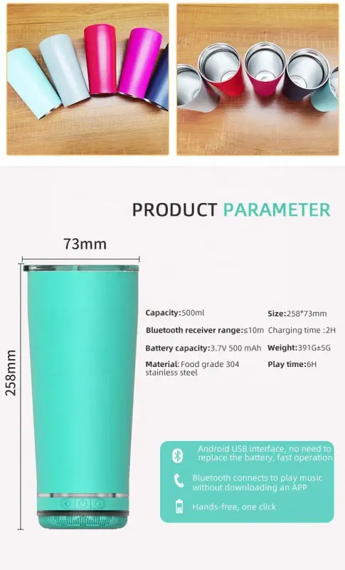 Tumbler con bocina bluetooth