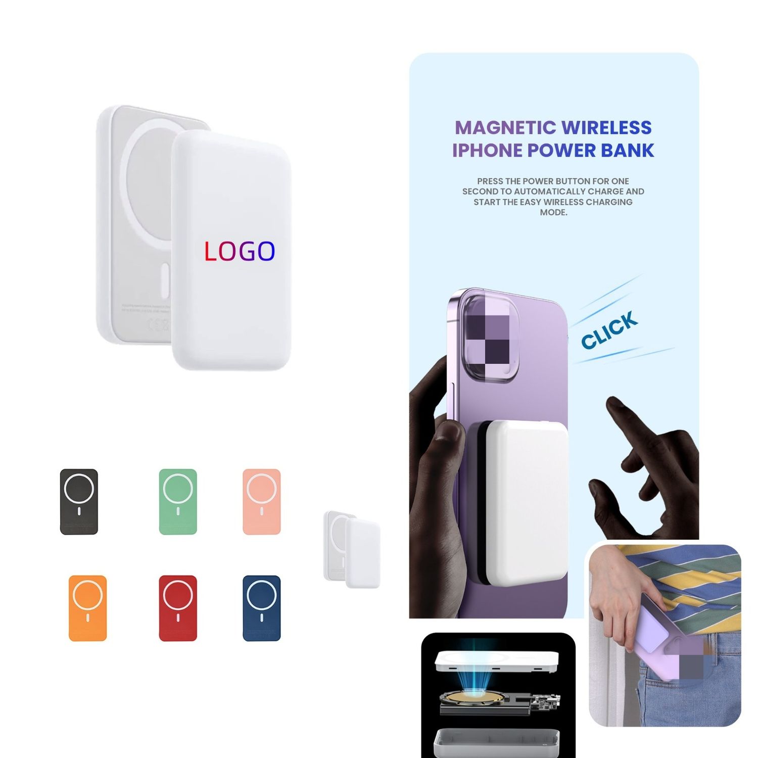 Power bank inalámbrico con sistema magnético 10000mah