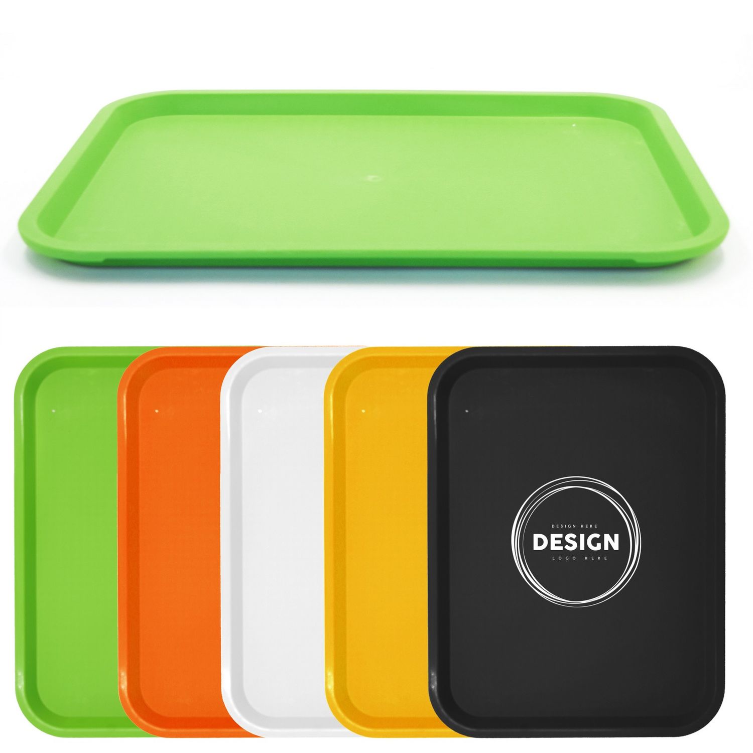 Bandeja de plástico colorida para servir comida rápida en cafeterías.