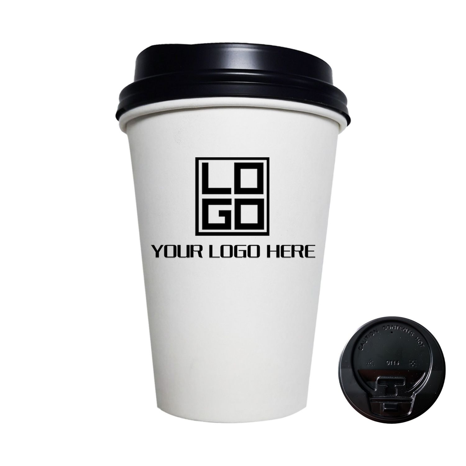 Vaso de papel blanco de 12 oz con tapa