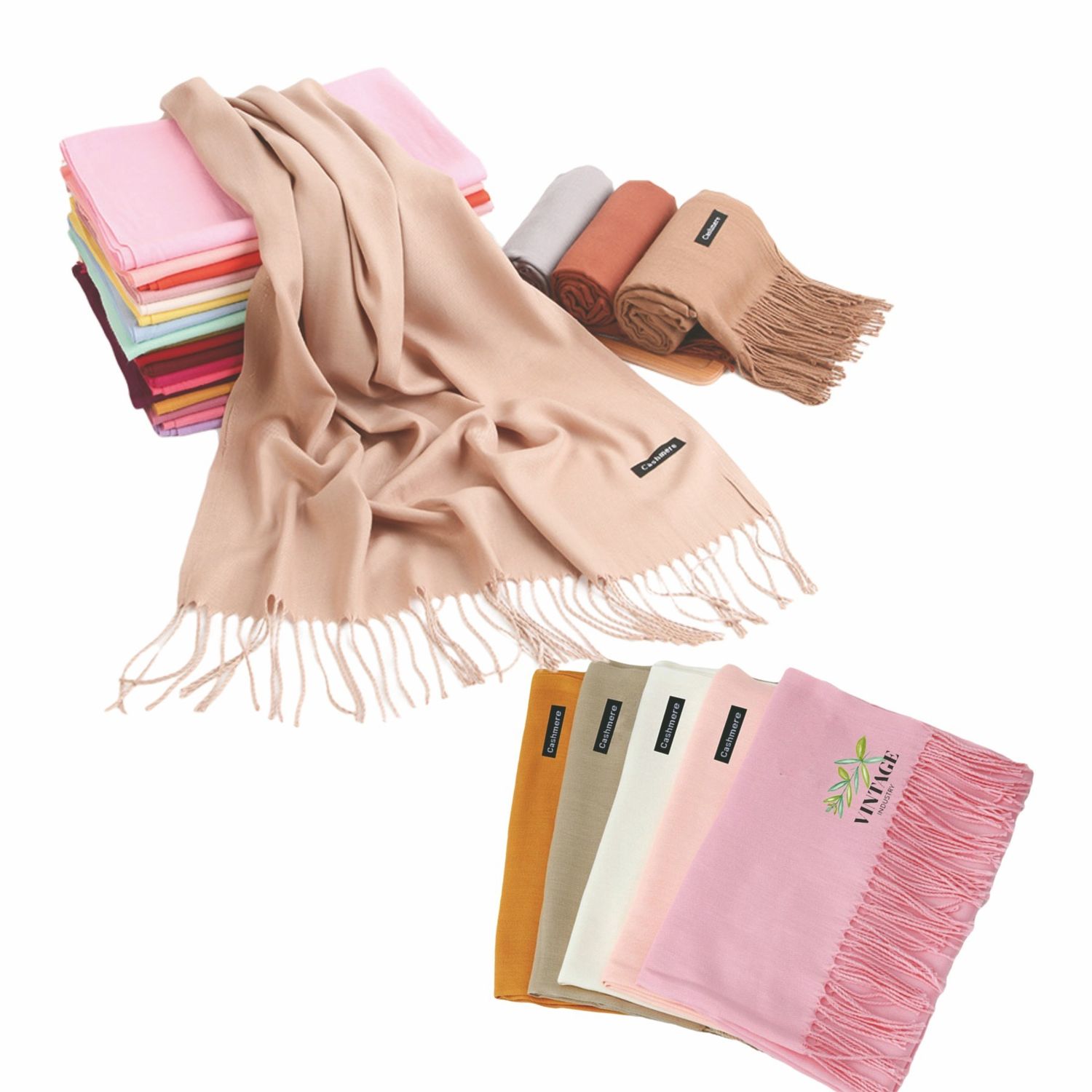 Pashmina tipo cashmere con flecos