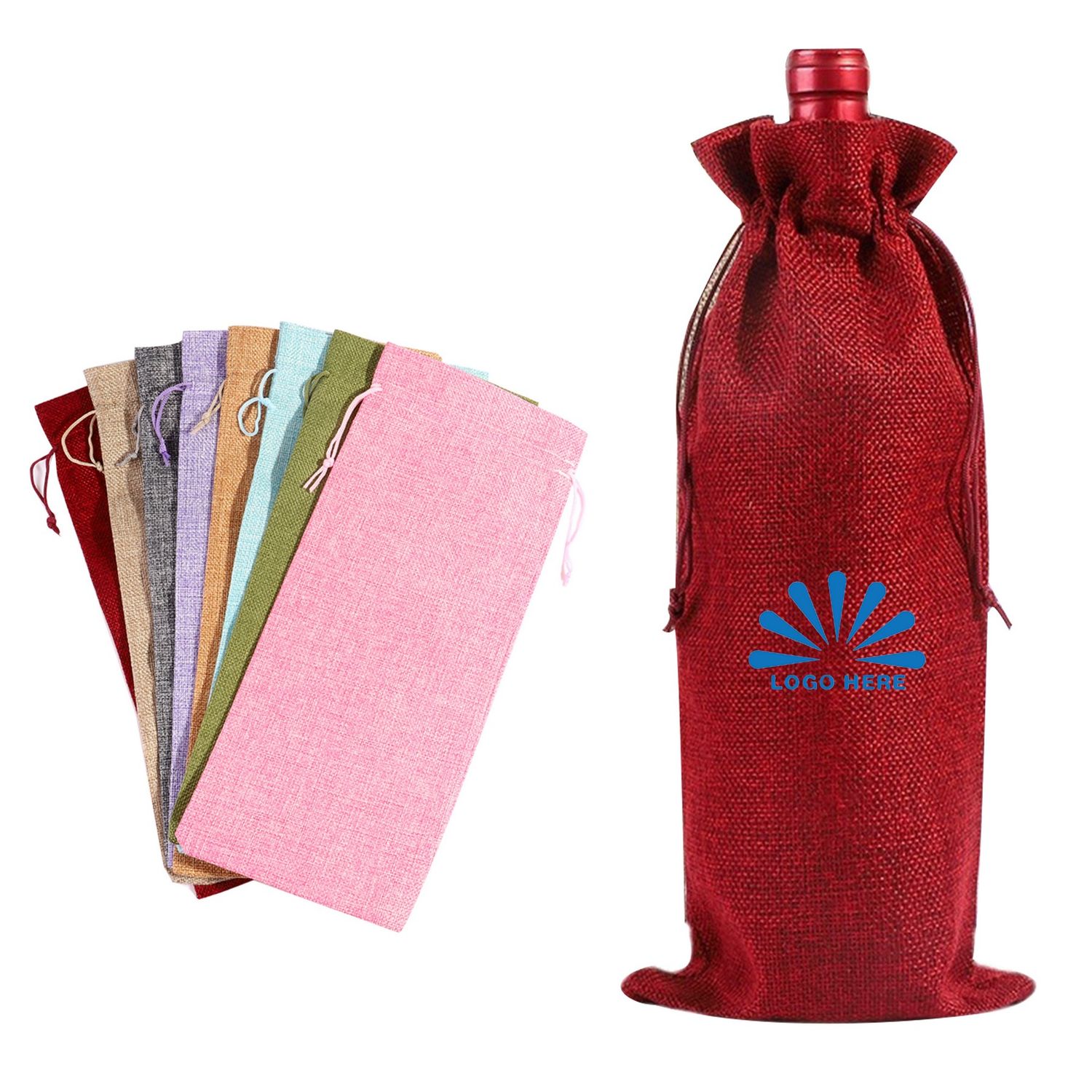 Bolsa navideña de lino con cordón para botellas de vino