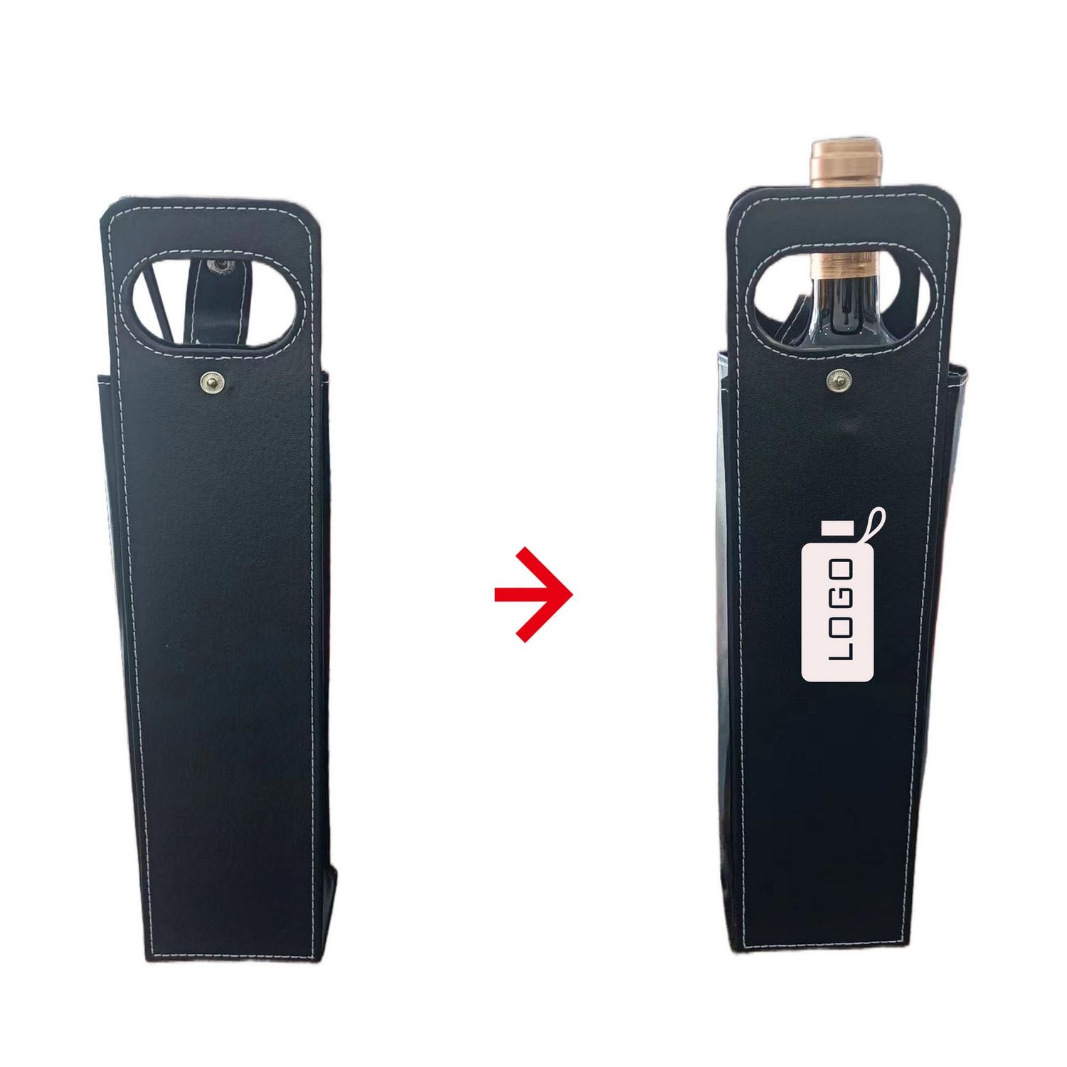 Bolsa reutilizable de cuero para botella de vino
