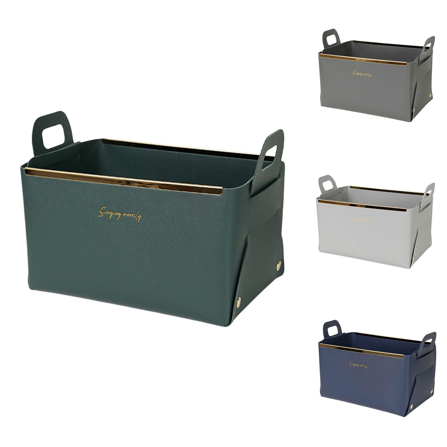 Cesta organizadora plegable de cuero sintético