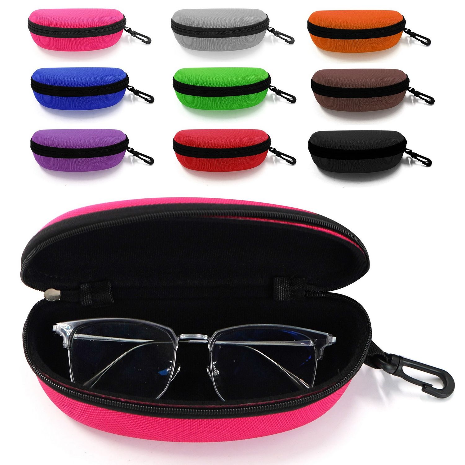 Estuche portátil para gafas de sol de EVA con gancho y cremallera