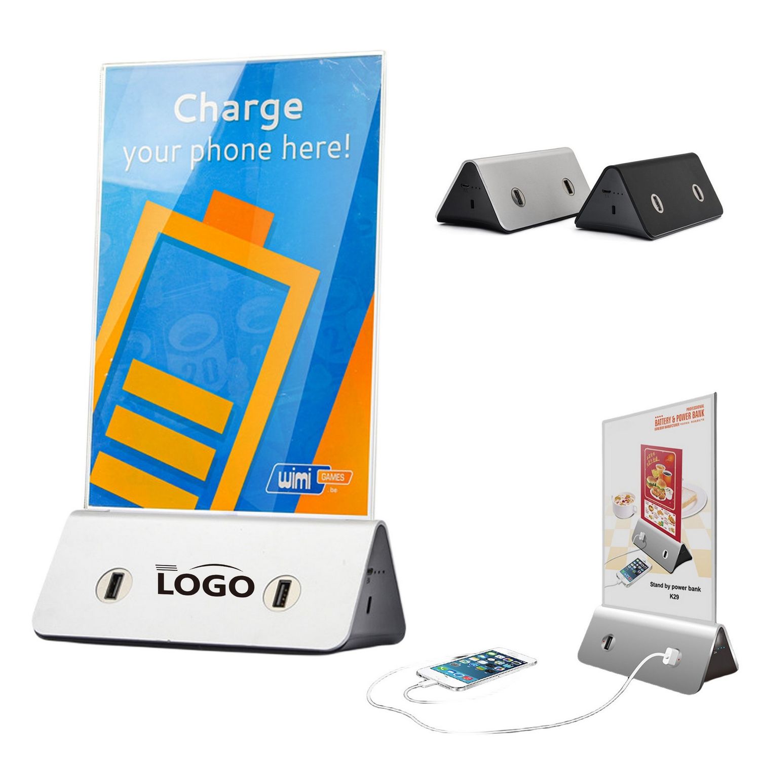 Power bank de 10,000 mAh con base para menú