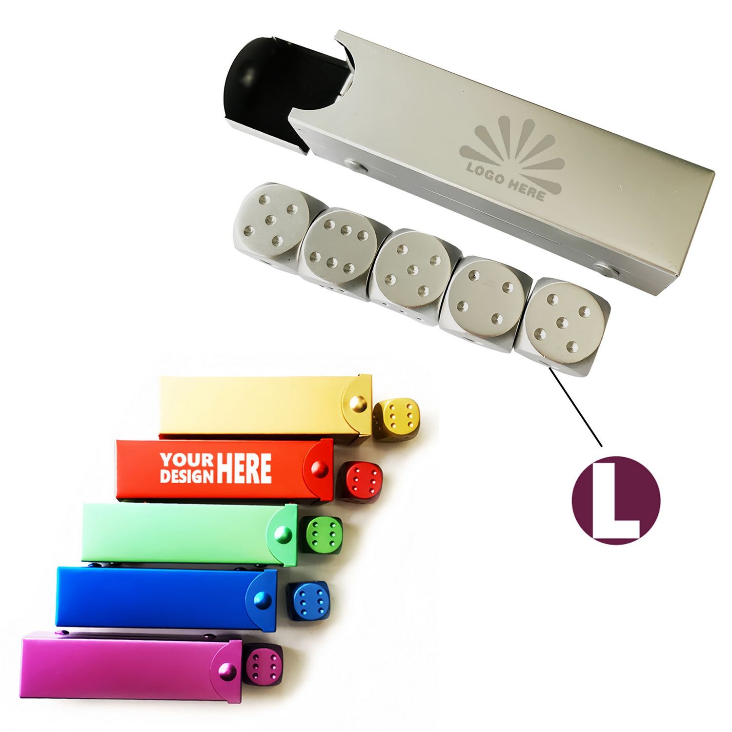 Set de dados metálicos de 5 piezas