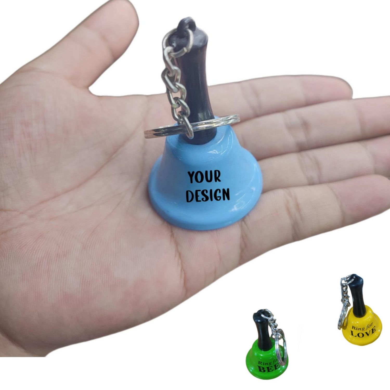 Mini campana de mano metálica con llavero