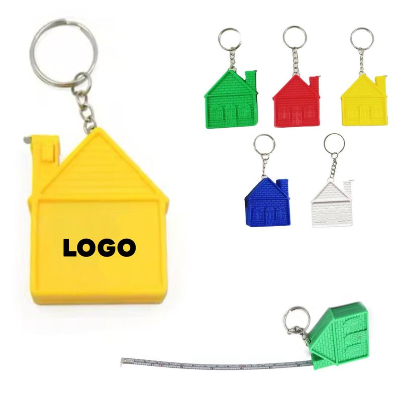 Cinta métrica con forma de casa y llavero