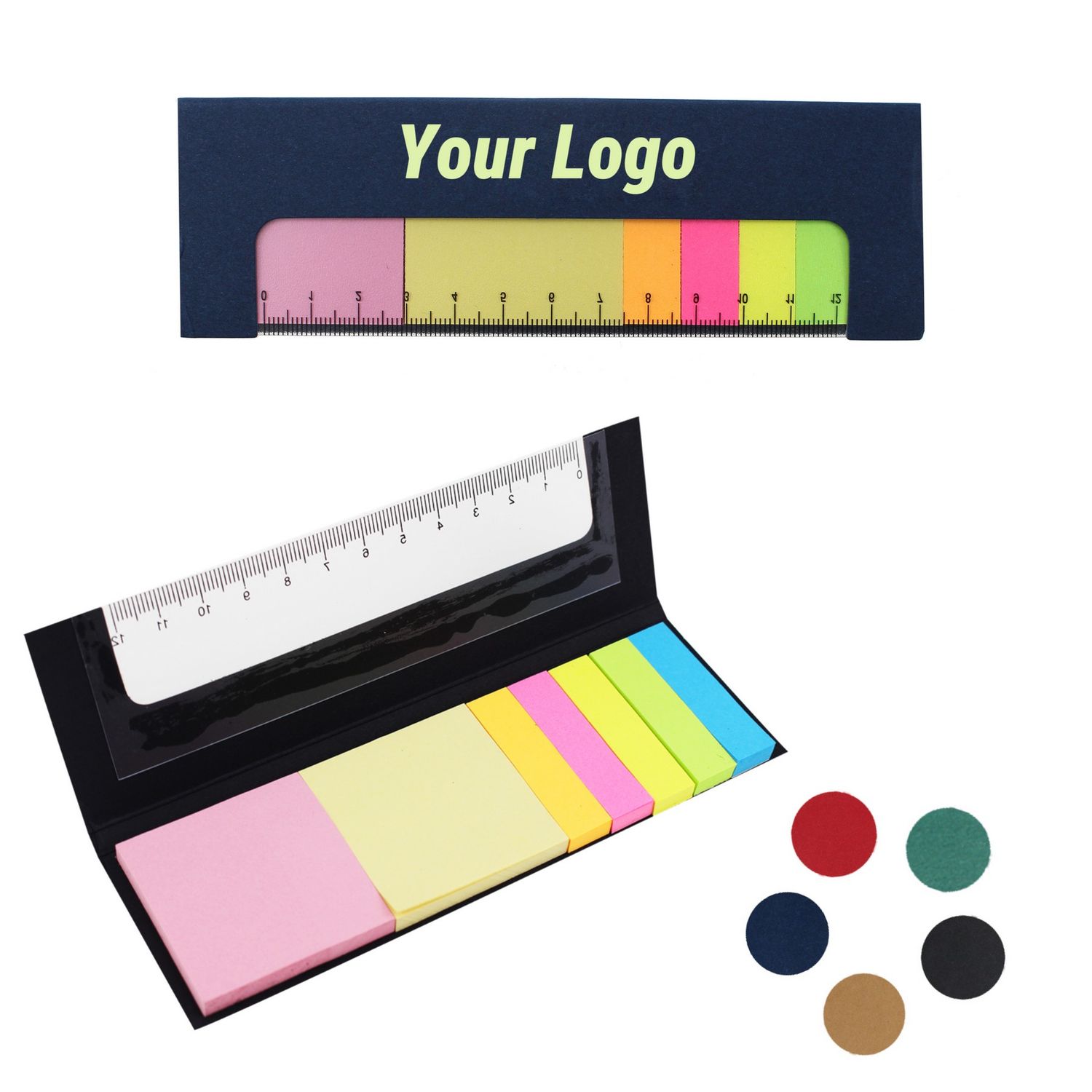 Bloque de notas adhesivas con regla incorporada y cubierta de papel kraft premium