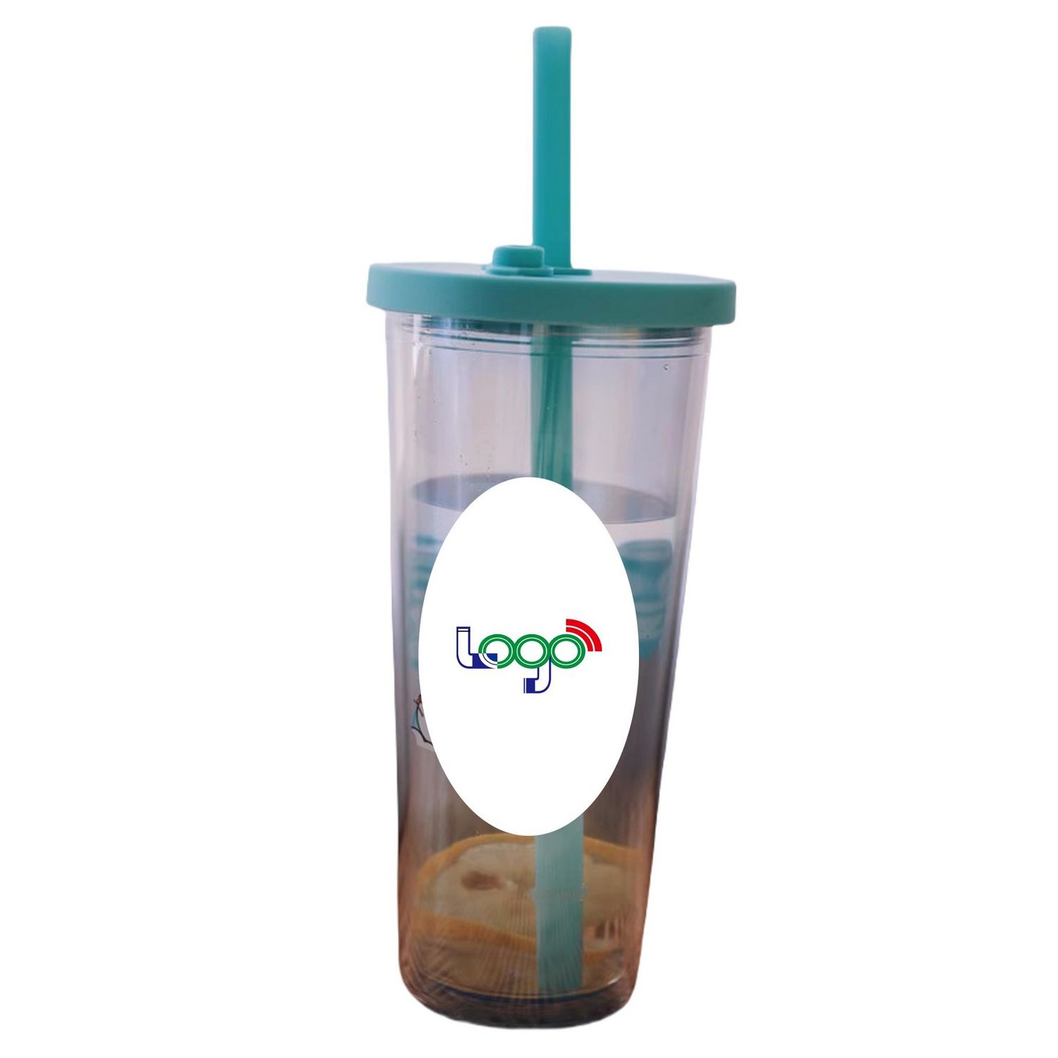 Vaso plástico doble con sorbeto y tapa